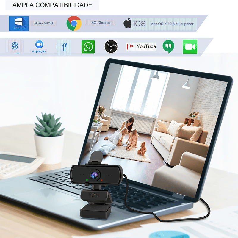 Webcam Full HD FIFINE 1440p com Microfone e Tripé