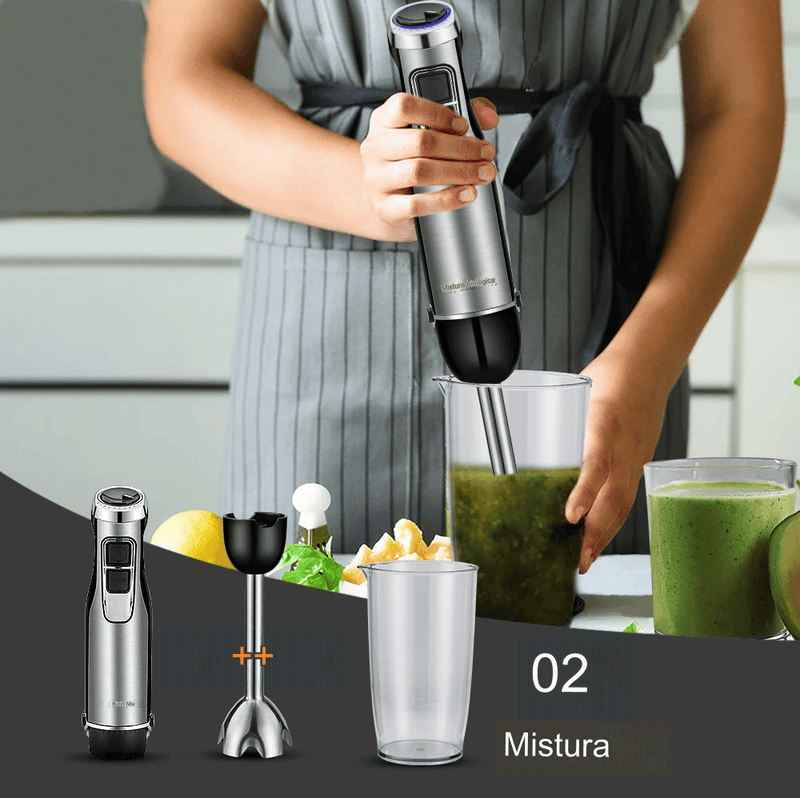 BioloMix 4 em 1: Misturador de Mão 1200W com Picador e Copo de Smoothie