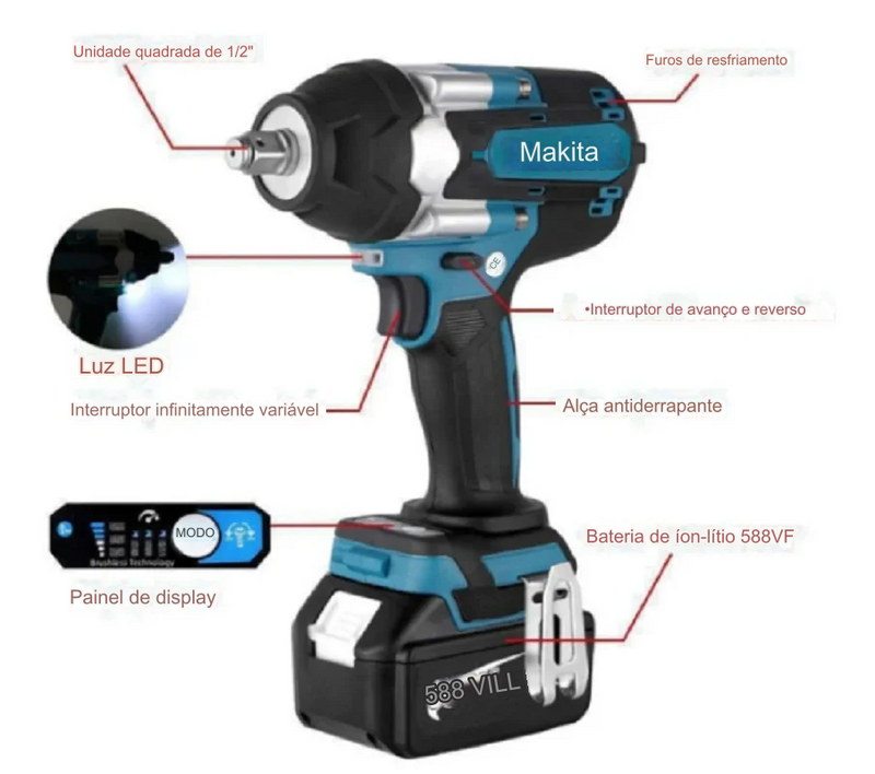 Makita DTW700 18V Chave Elétrica Sem Escova de Alta Potência e Mobilidade