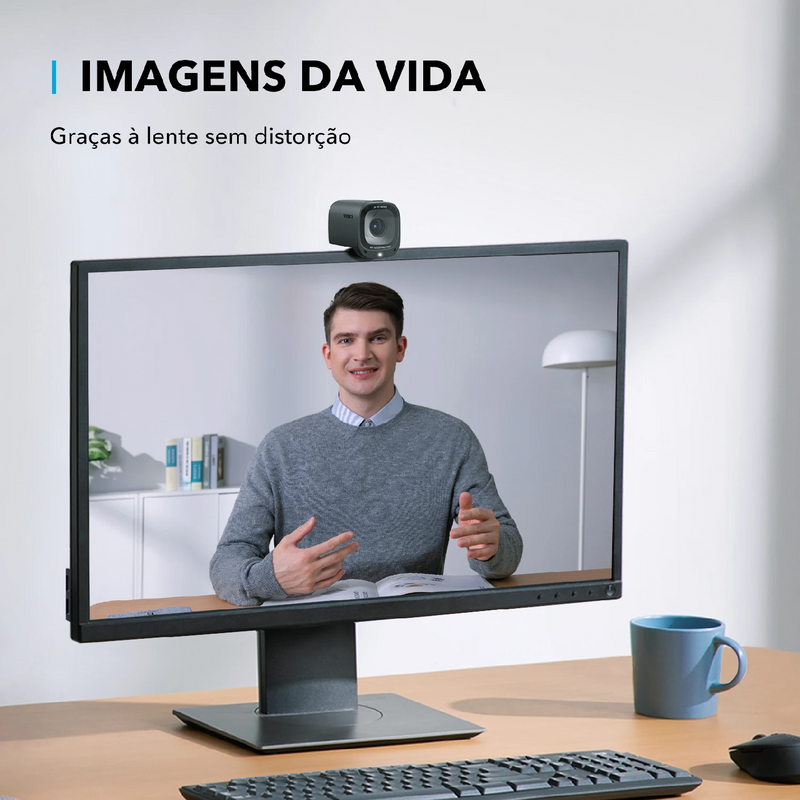 Webcam 2K Transforme Suas Vide chamadas com a Anker PowerConf C200 com Microfones Estéreo e Cancelamento de Ruído