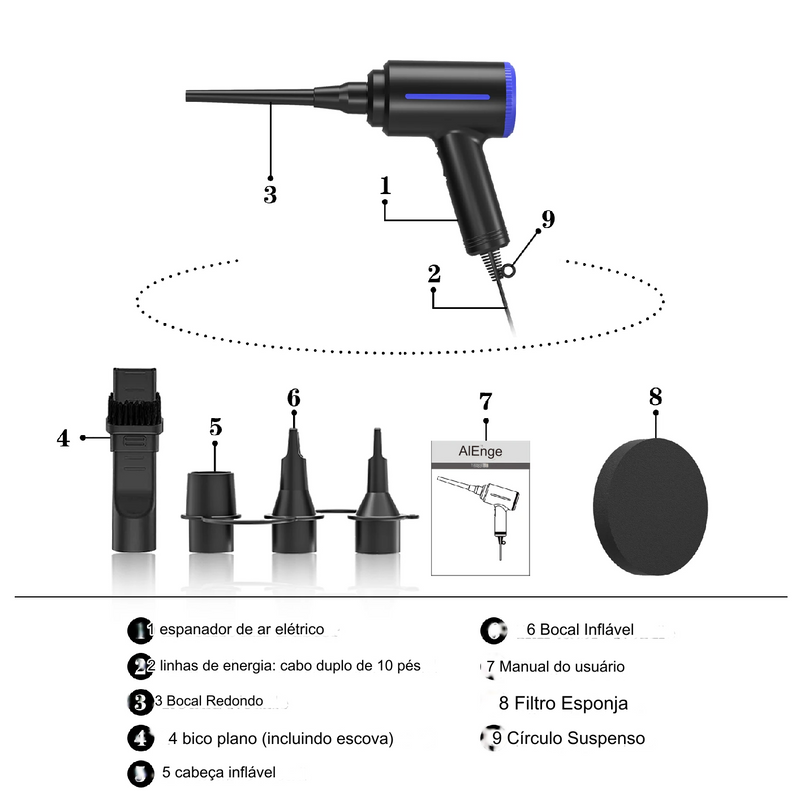 Super Espanador e Bomba de Ar 2 em 1: Limpeza de 500W para PC e Muito Mais