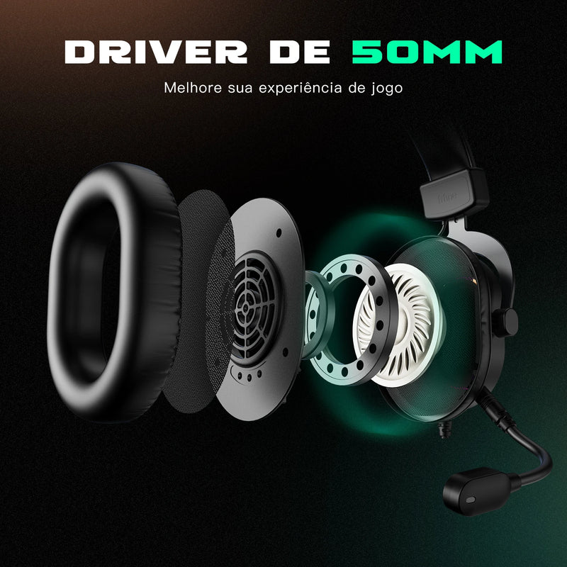 Headset Gamer RGB Fifine Dynamic com Microfone e Som Surround 7.1 - PC, PS4, PS5, 3 EQs