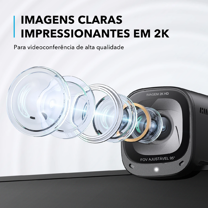 Webcam 2K Transforme Suas Vide chamadas com a Anker PowerConf C200 com Microfones Estéreo e Cancelamento de Ruído