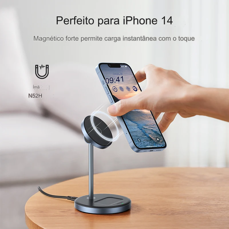 Suporte de Carregador Rápido Magnético Sem Fio 2 em 1 para iPhone e AirPods - 20W