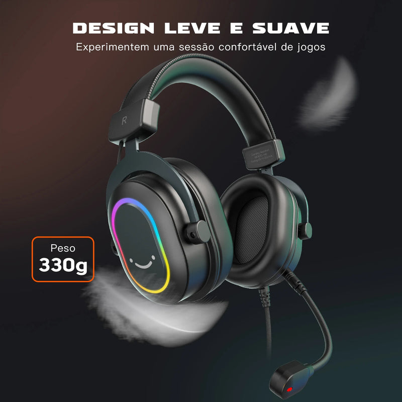 Headset Gamer RGB Fifine Dynamic com Microfone e Som Surround 7.1 - PC, PS4, PS5, 3 EQs