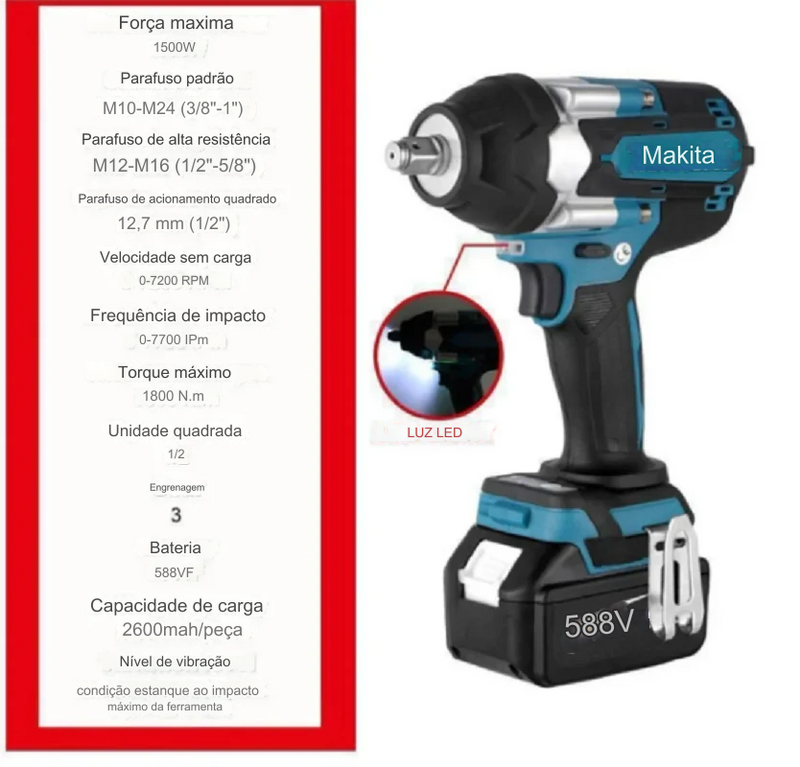 Makita DTW700 18V Chave Elétrica Sem Escova de Alta Potência e Mobilidade