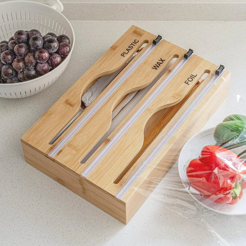 Organizador e Armazenador de Tipos de Plásticos, Descubra a Praticidade e Elegância na Sua Cozinha com o Cling Film Cutter!