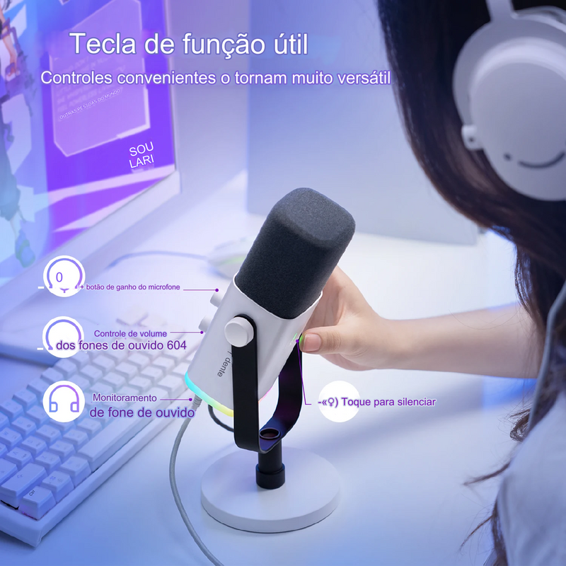 Microfone Dinâmico FIFINE XLR/USB com RGB Ideal para Gravação e Streaming de Jogos