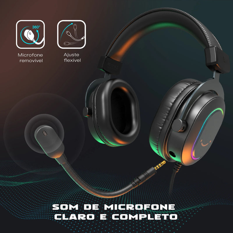 Headset Gamer RGB Fifine Dynamic com Microfone e Som Surround 7.1 - PC, PS4, PS5, 3 EQs