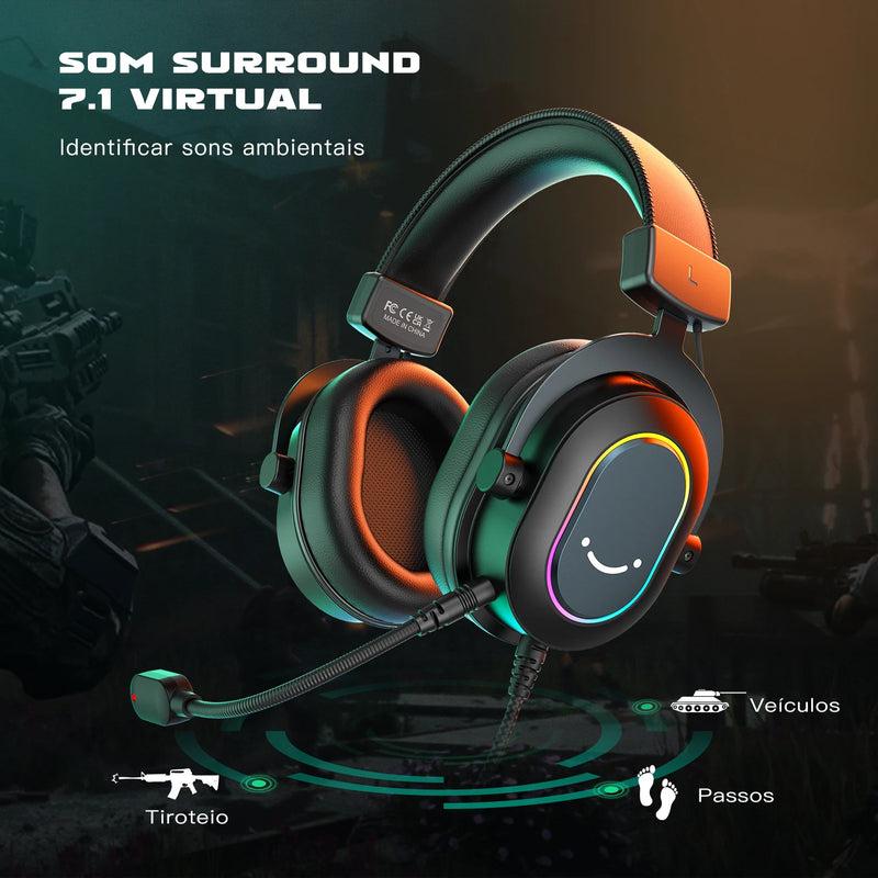 Headset Gamer RGB Fifine Dynamic com Microfone e Som Surround 7.1 - PC, PS4, PS5, 3 EQs