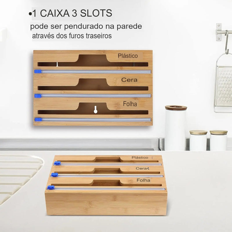 Organizador e Armazenador de Tipos de Plásticos, Descubra a Praticidade e Elegância na Sua Cozinha com o Cling Film Cutter!