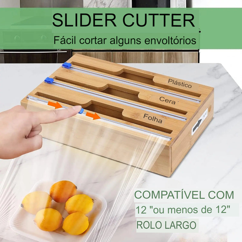 Organizador e Armazenador de Tipos de Plásticos, Descubra a Praticidade e Elegância na Sua Cozinha com o Cling Film Cutter!