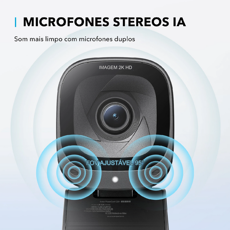 Webcam 2K Transforme Suas Vide chamadas com a Anker PowerConf C200 com Microfones Estéreo e Cancelamento de Ruído