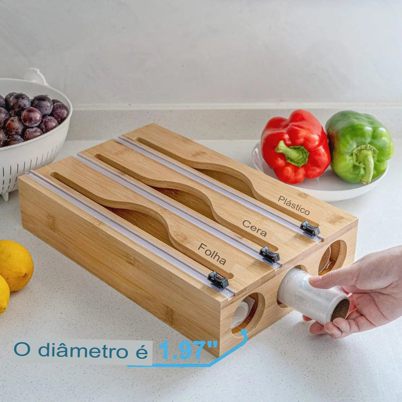 Organizador e Armazenador de Tipos de Plásticos, Descubra a Praticidade e Elegância na Sua Cozinha com o Cling Film Cutter!