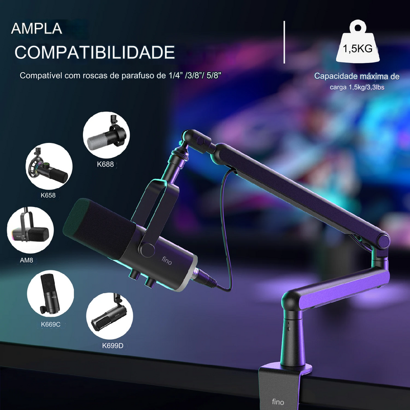 Suporte de Microfone Ajustável FIFINE com Gerenciamento de Cabos e Montagem de Mesa